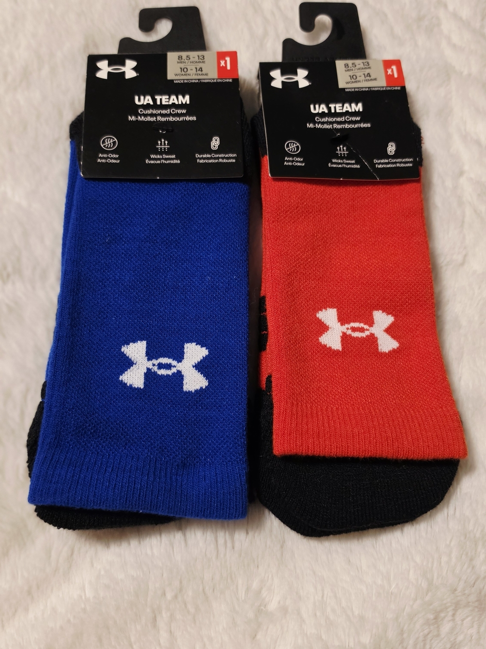 2 Pairs/1 Price Under Armour UA Socks - Blue & Red with Black Accents